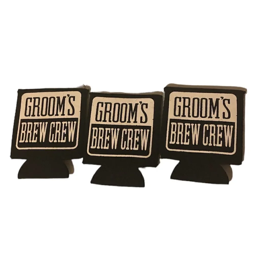 GROOMS BREW CREW Coolies Foam Collapsible Slim *Two sets of 3* O/S Black White